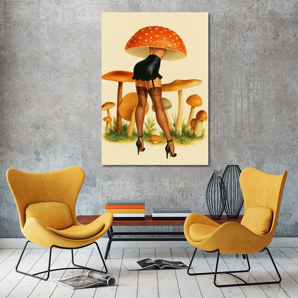 Mushroom Head Pin Up Woman Retro Art – Wall Art