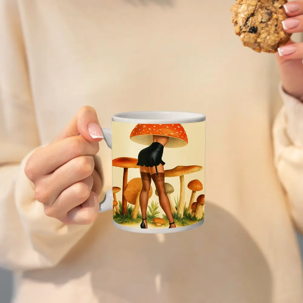Mushroom Head Pin Up Woman Retro Art – Mugs