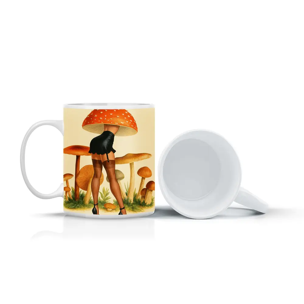 Mushroom Head Pin Up Woman Retro Art – Mugs