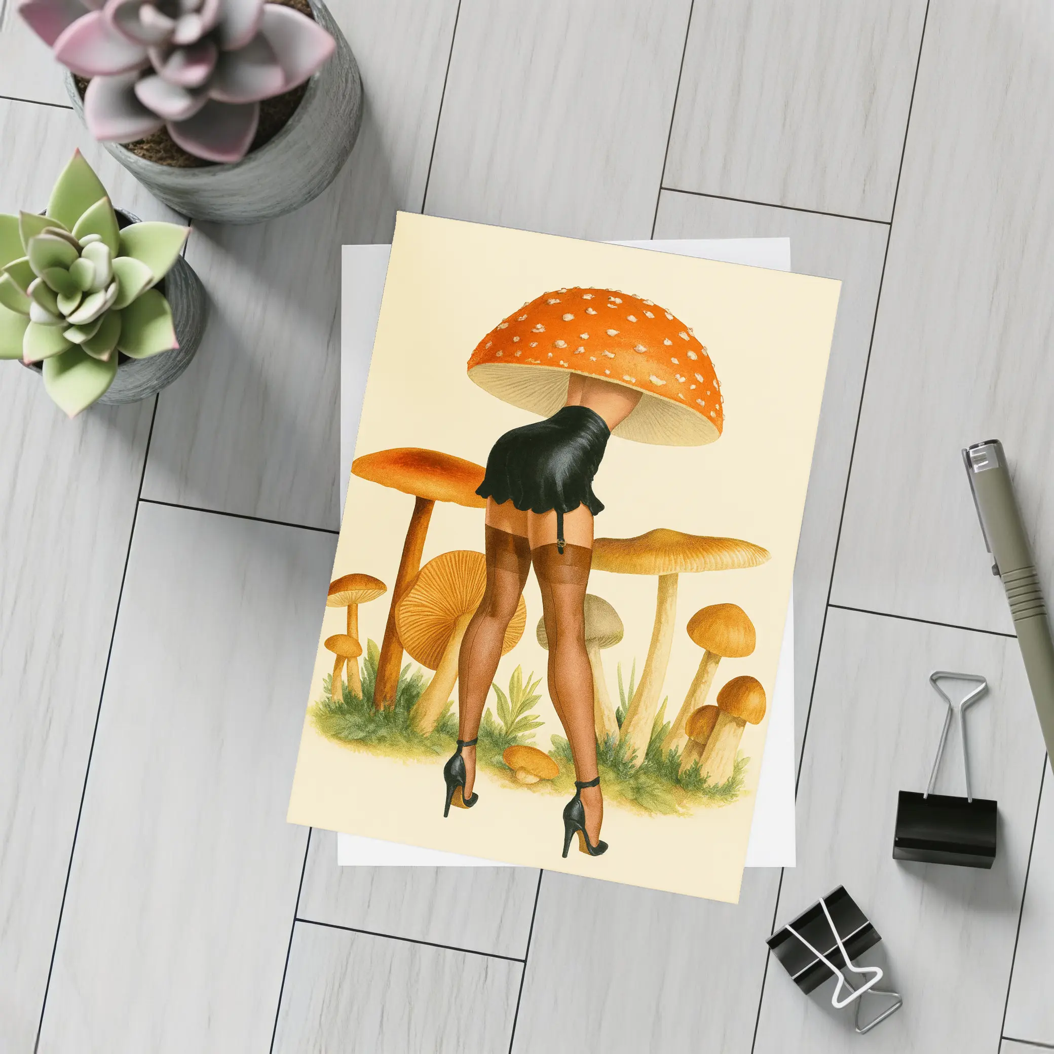 Mushroom Head Pin Up Woman Retro Art – Postcards