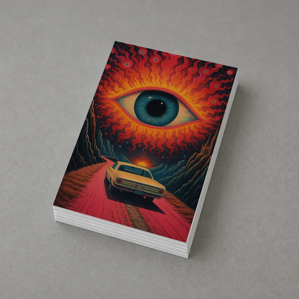 Psychedelic Eye Classic Car Desert Road – Postcards