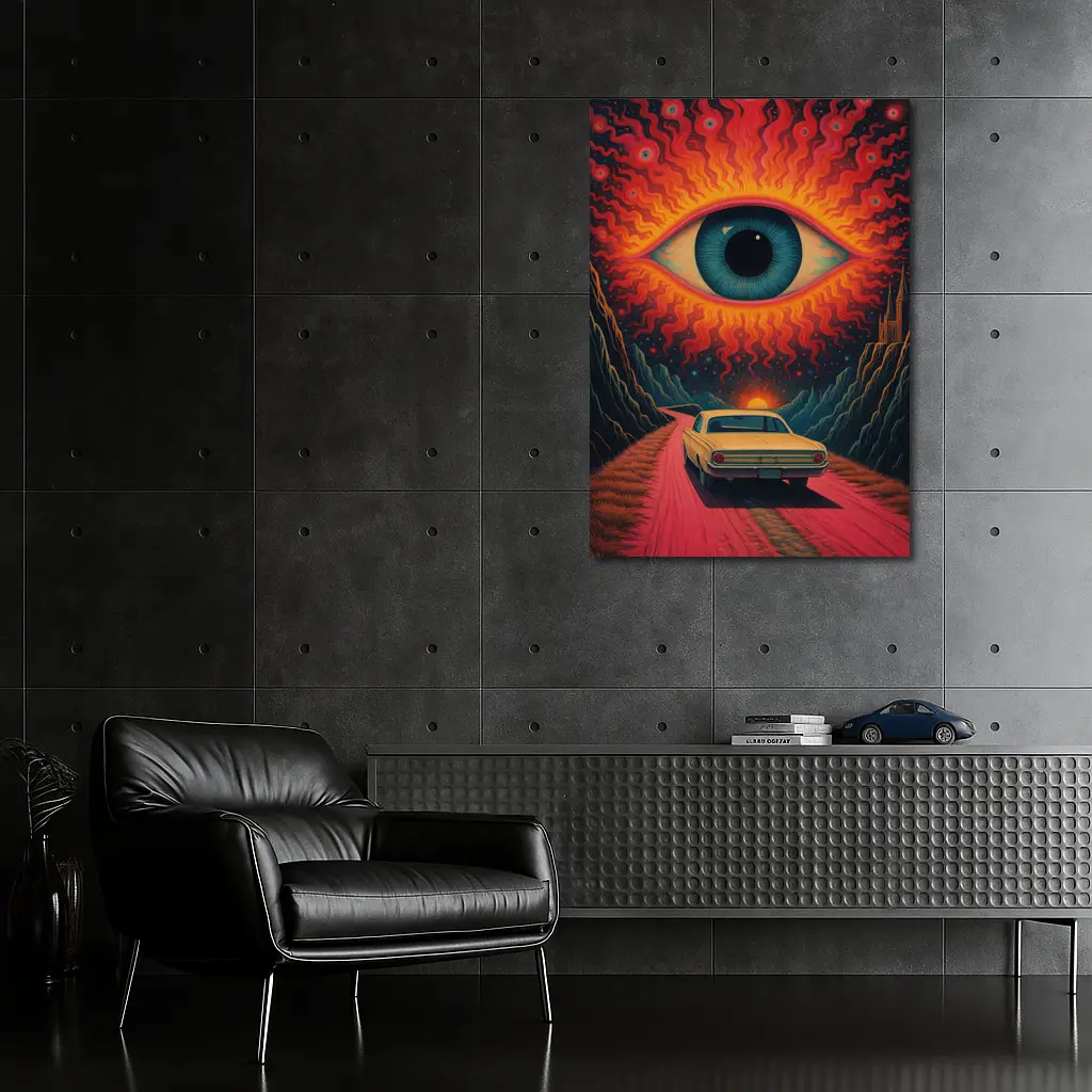 Psychedelic Eye Classic Car Desert Road – Wall Art