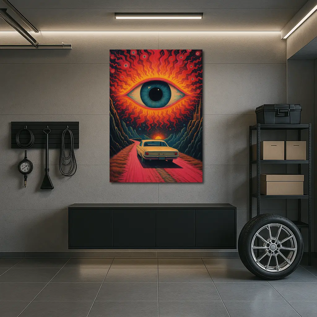 Psychedelic Eye Classic Car Desert Road – Wall Art