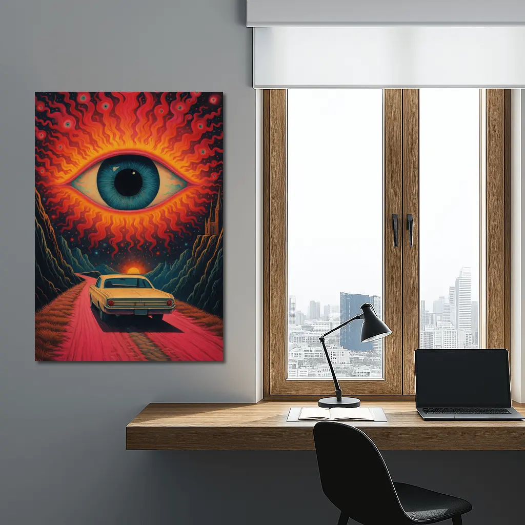 Psychedelic Eye Classic Car Desert Road – Wall Art