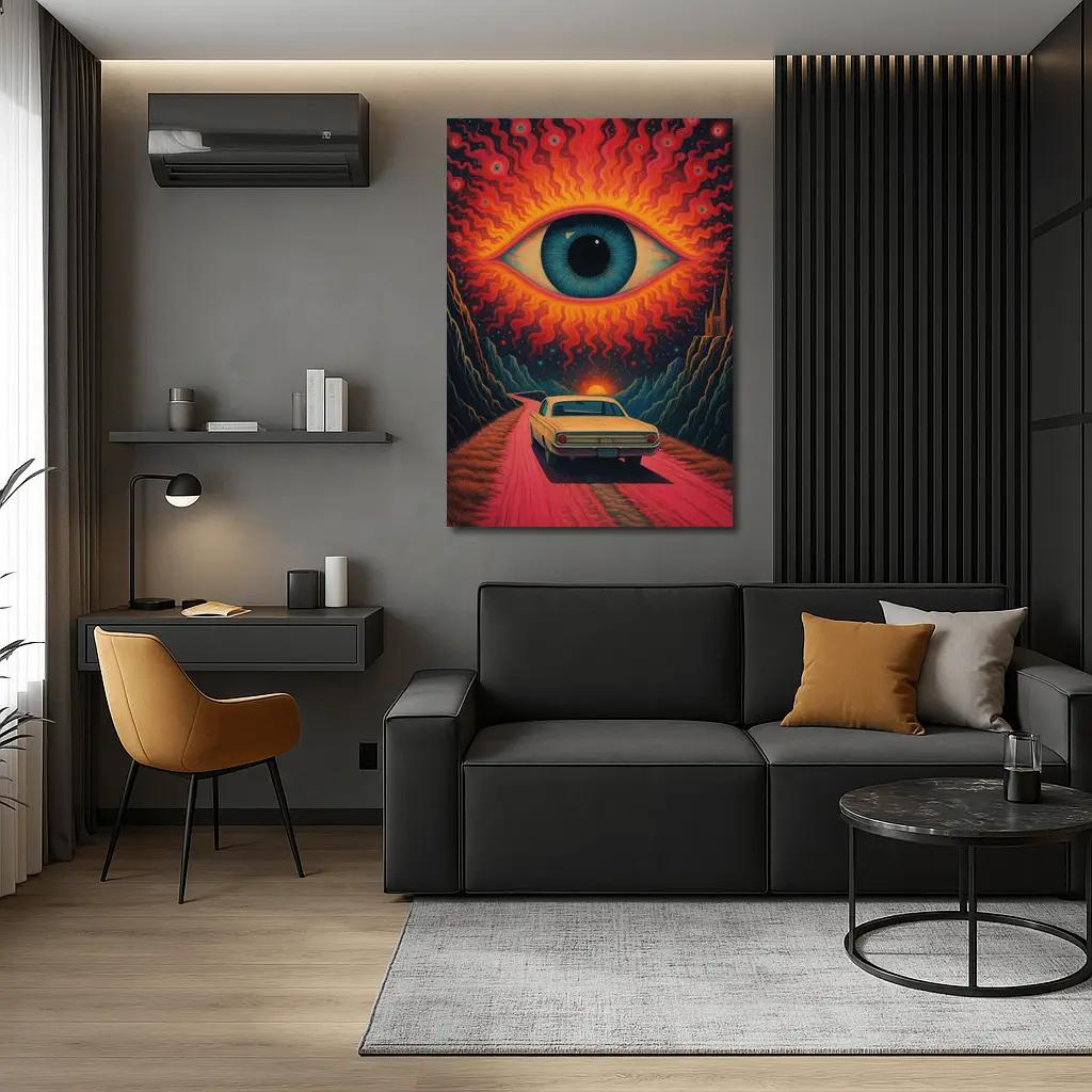 Psychedelic Eye Classic Car Desert Road – Wall Art