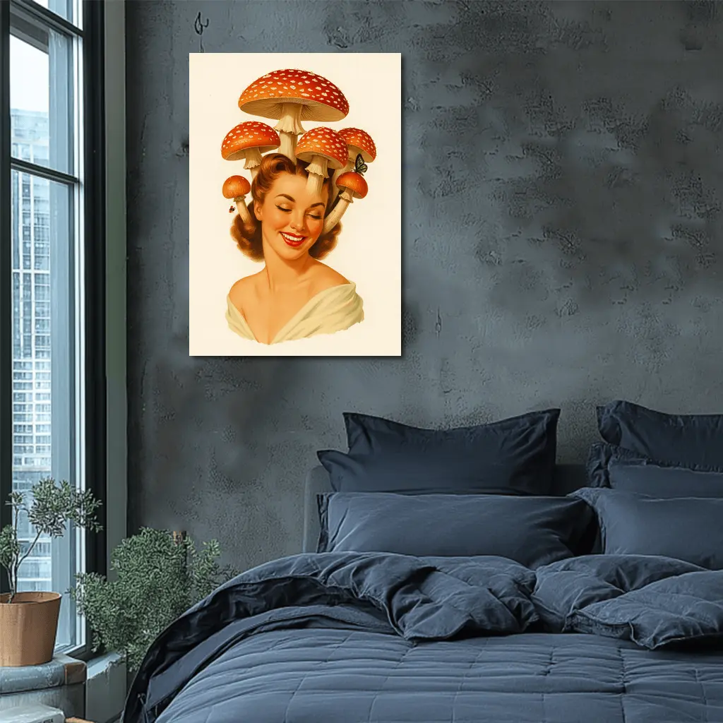 Retro Pin Up Woman Mushroom Hat Art – Wall Art