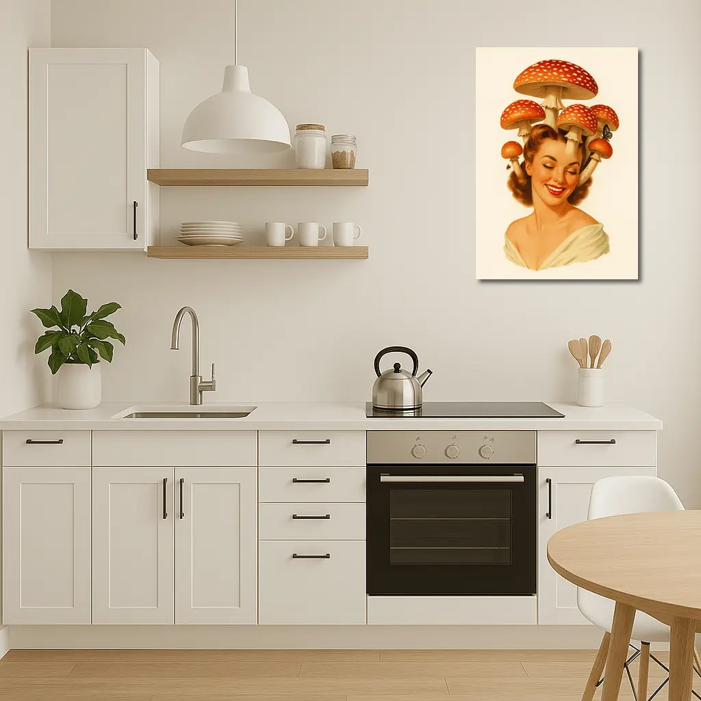 Retro Pin Up Woman Mushroom Hat Art – Wall Art