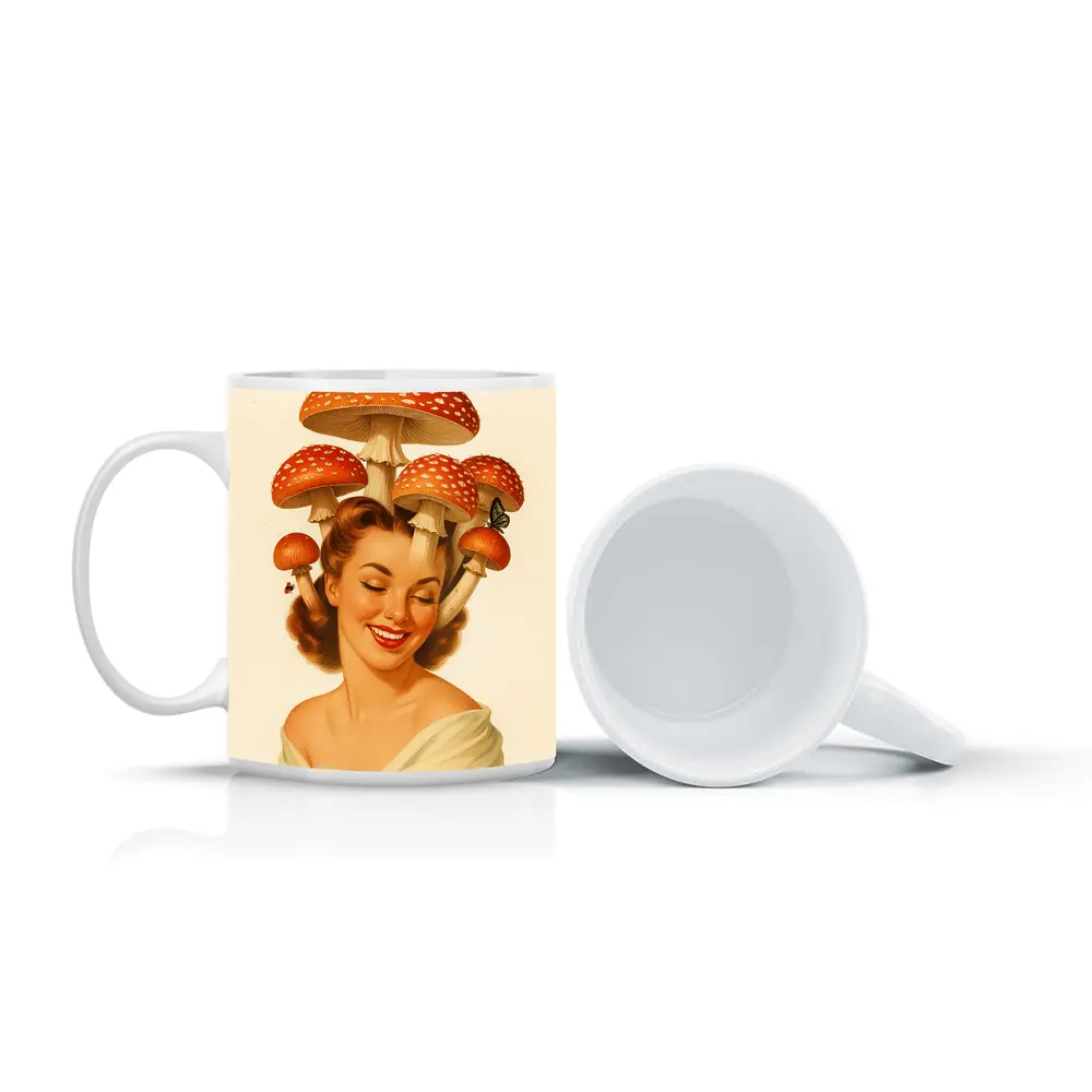 Retro Pin Up Woman Mushroom Hat Art – Mugs