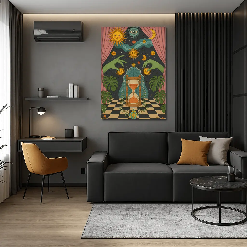 Mystical Hourglass Sun Moon Cosmic Art – Wall Art