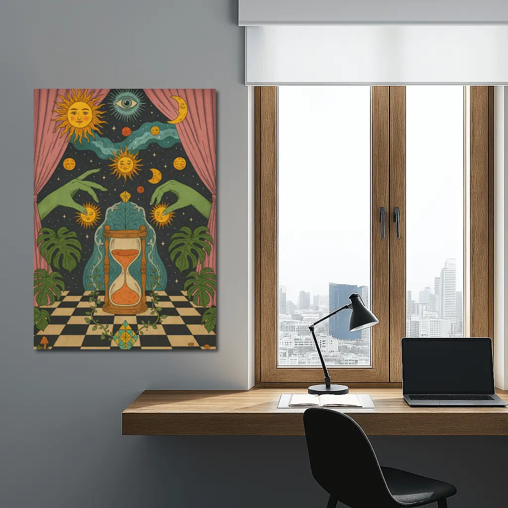 Mystical Hourglass Sun Moon Cosmic Art – Wall Art