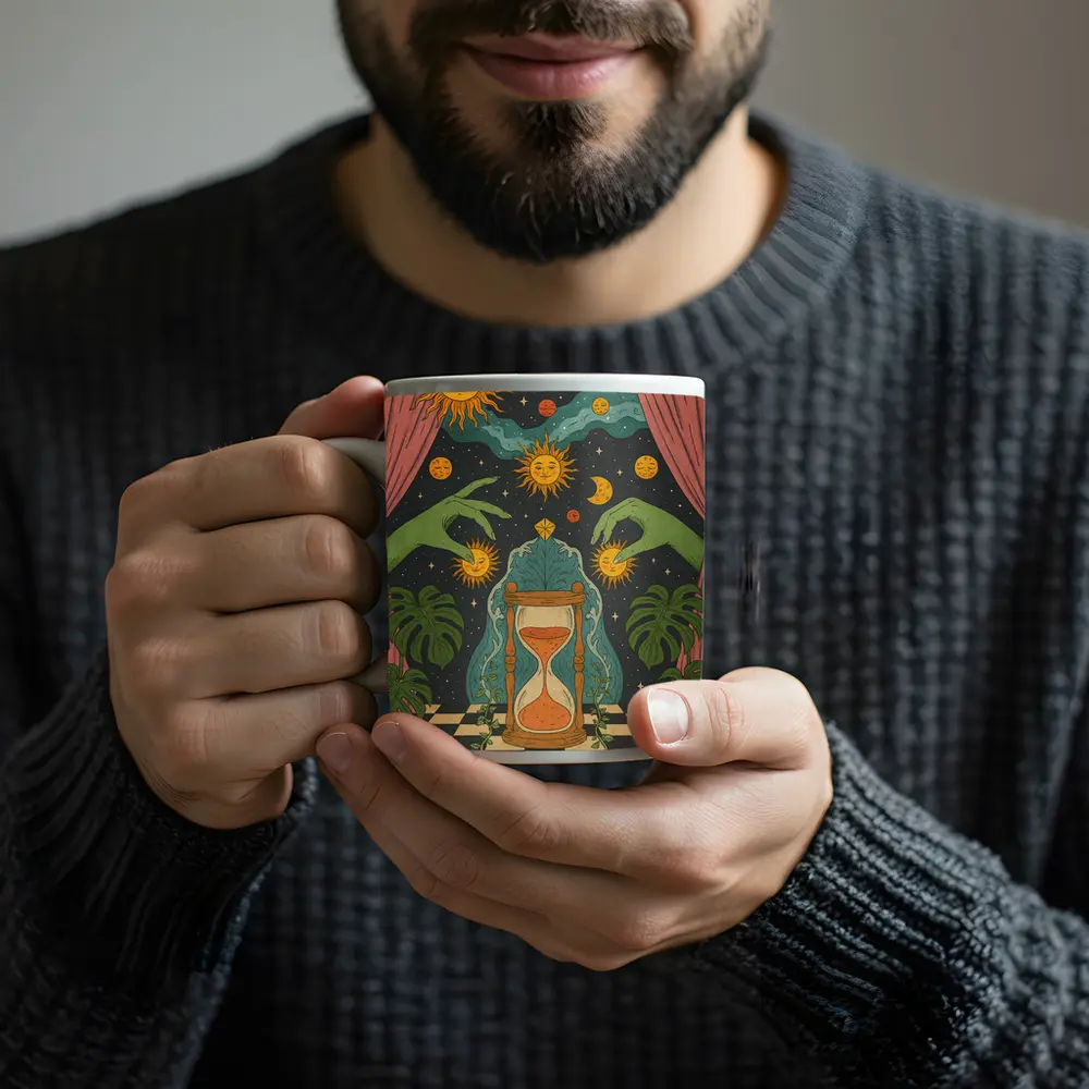 Mystical Hourglass Sun Moon Cosmic Art – Mugs