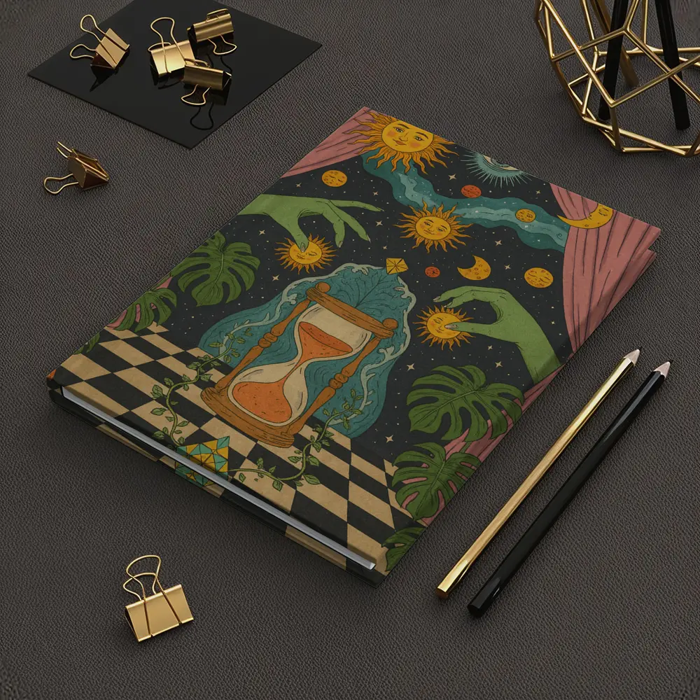 Mystical Hourglass Sun Moon Cosmic Art – Notebooks