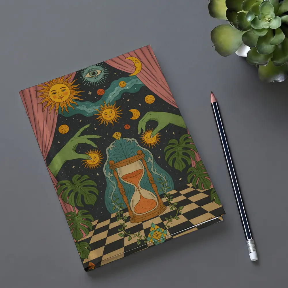 Mystical Hourglass Sun Moon Cosmic Art – Notebooks