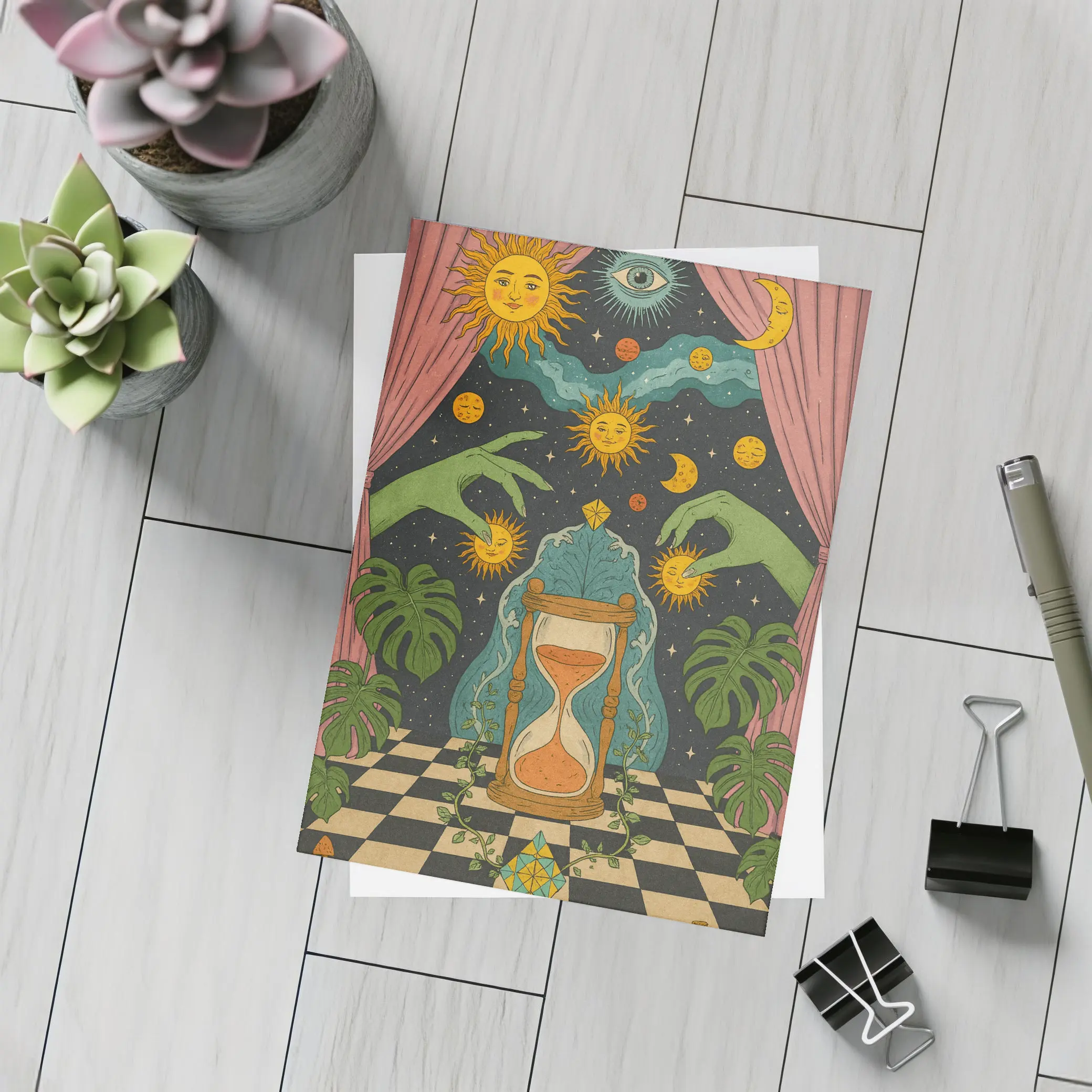 Mystical Hourglass Sun Moon Cosmic Art – Postcards