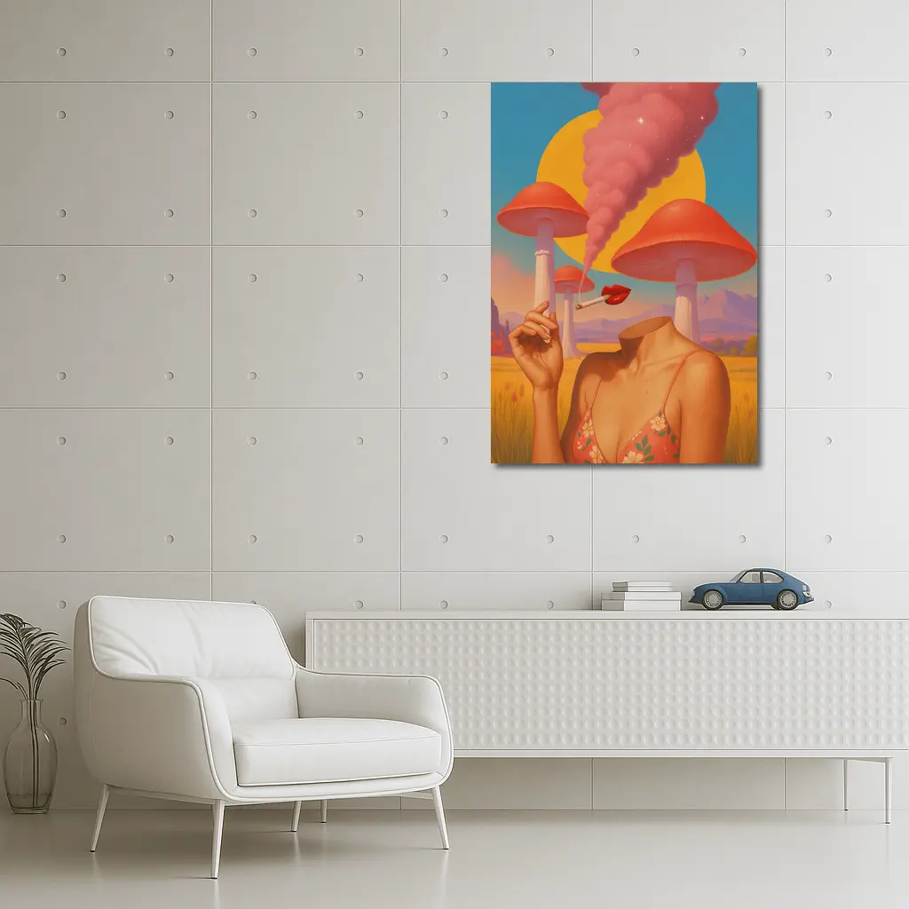 Surreal Woman Mushroom Desert Landscape Art – Wall Art