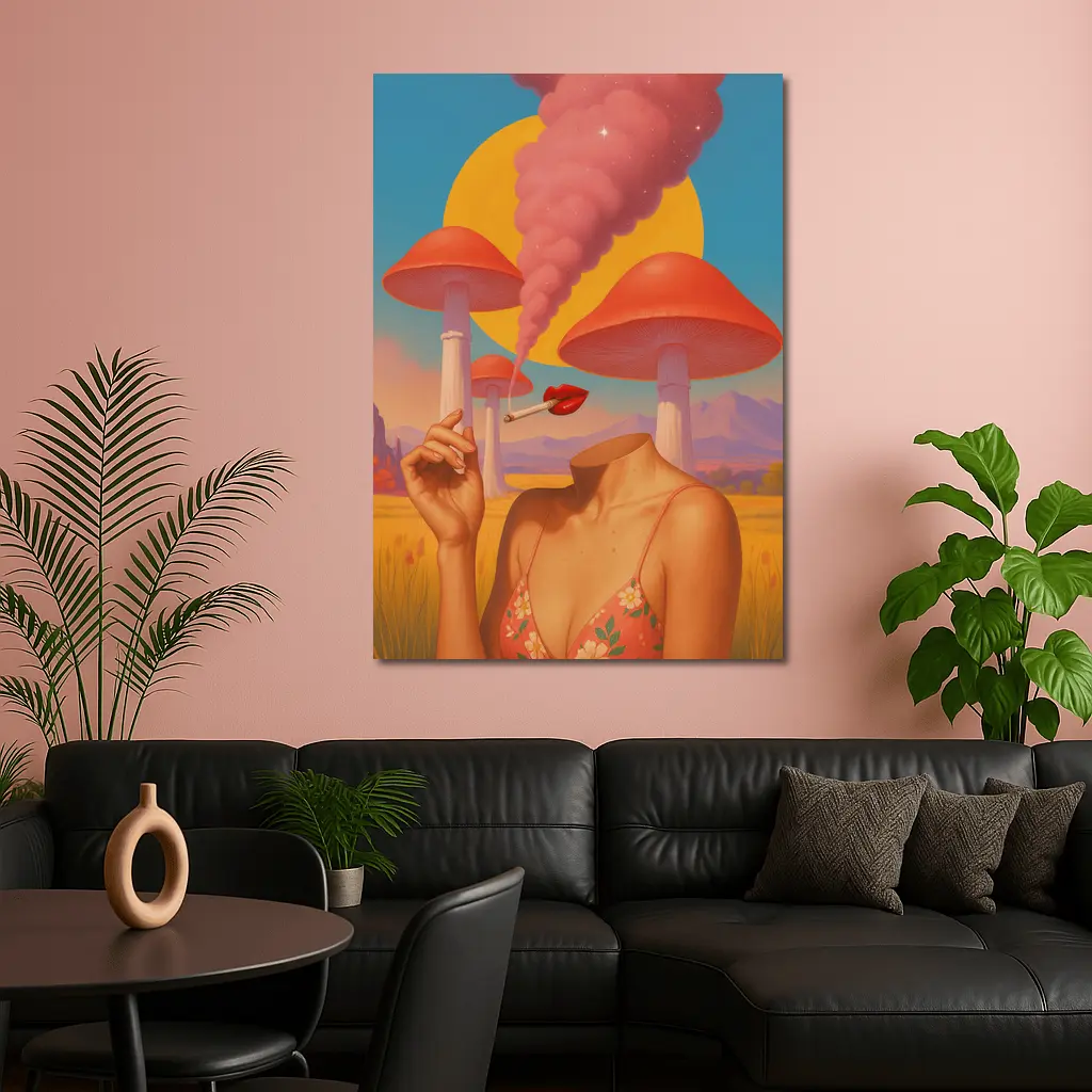 Surreal Woman Mushroom Desert Landscape Art – Wall Art