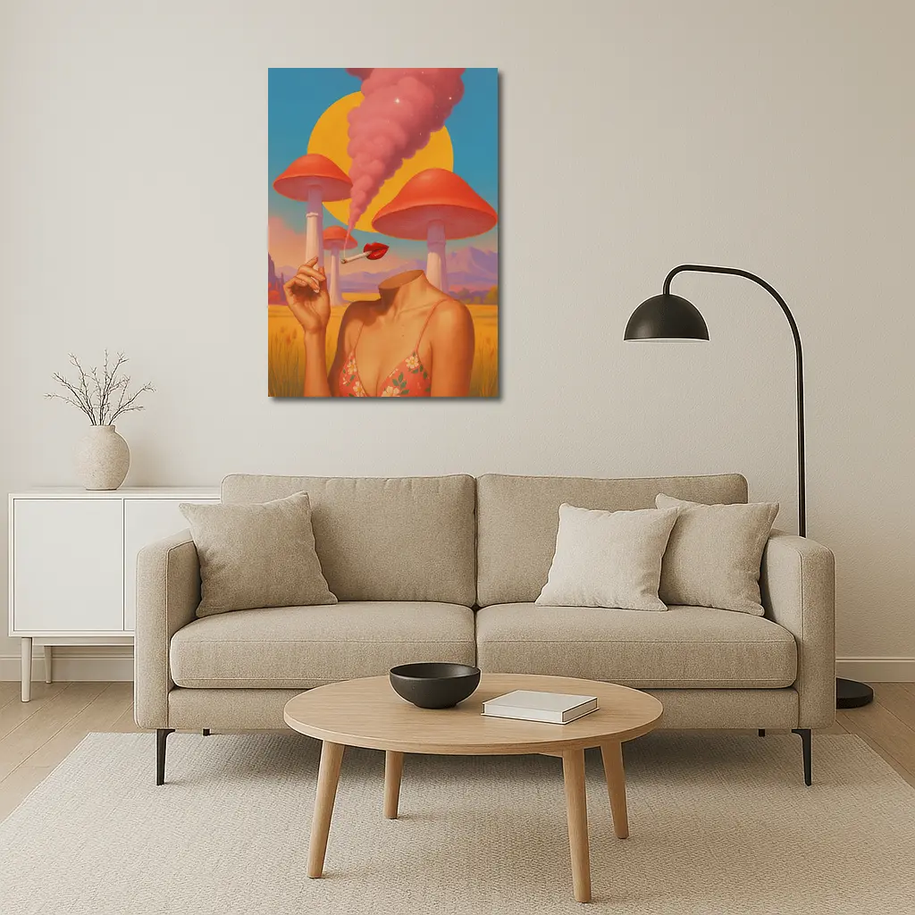 Surreal Woman Mushroom Desert Landscape Art – Wall Art