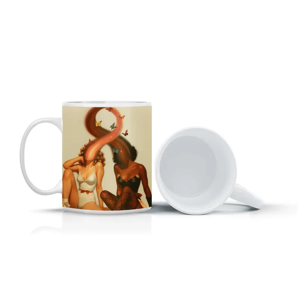 Two Women With Butterflies Retro Illustration – Mugs