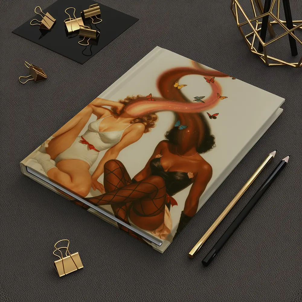 Two Women With Butterflies Retro Illustration – Notebooks