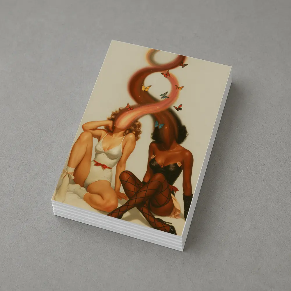 Two Women With Butterflies Retro Illustration – Postcards