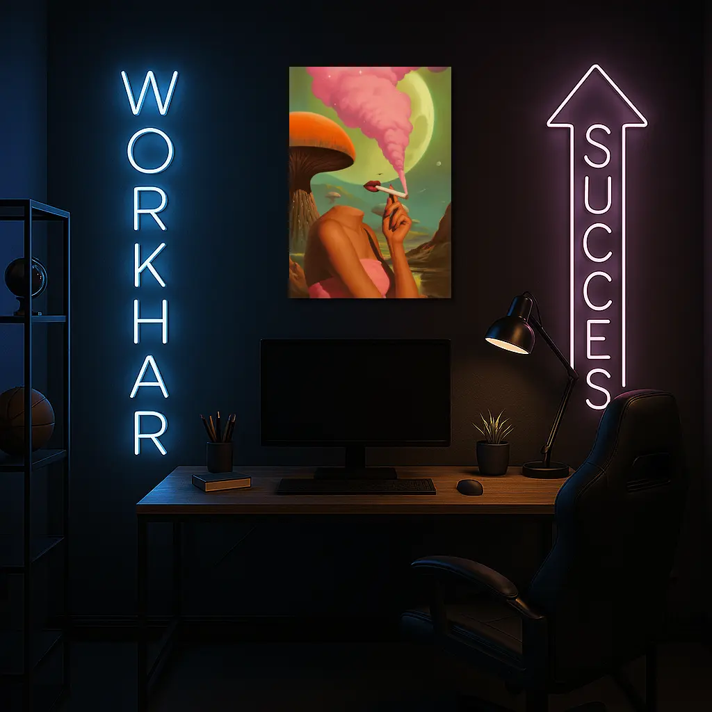 Surreal Woman Smoking Giant Mushroom Planet – Wall Art