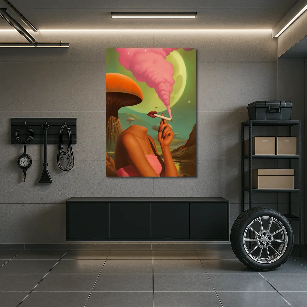 Surreal Woman Smoking Giant Mushroom Planet – Wall Art