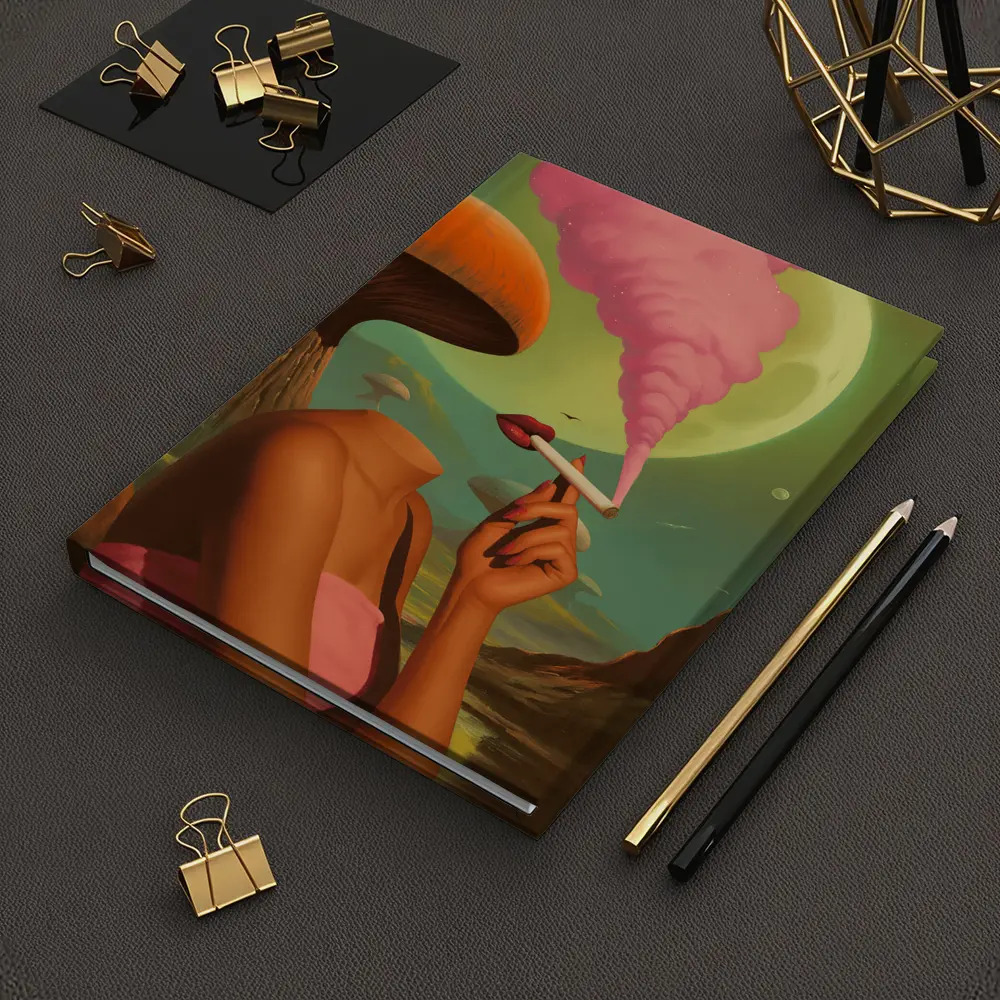 Surreal Woman Smoking Giant Mushroom Planet – Notebooks
