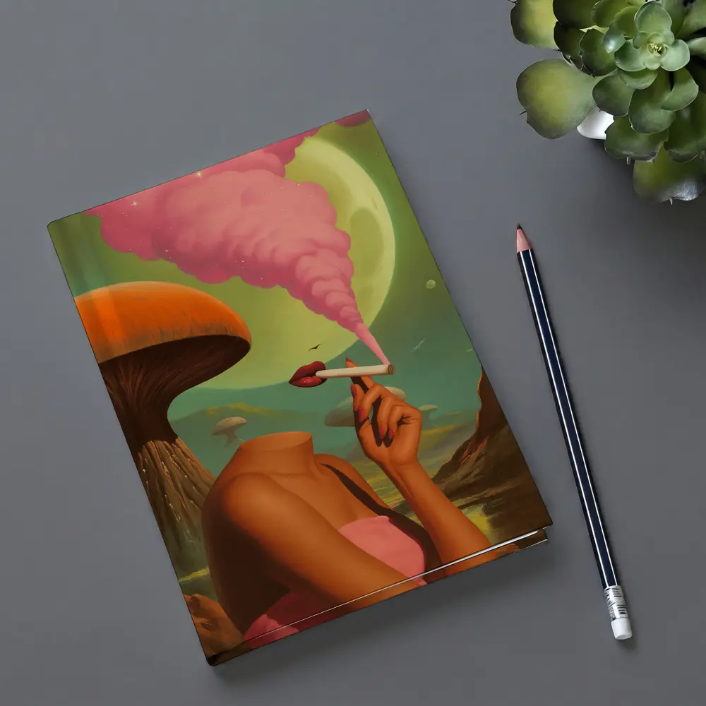 Surreal Woman Smoking Giant Mushroom Planet – Notebooks