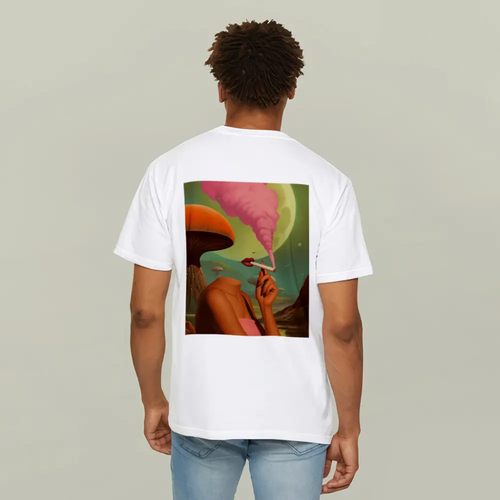 Surreal Woman Smoking Giant Mushroom Planet – T-Shirts