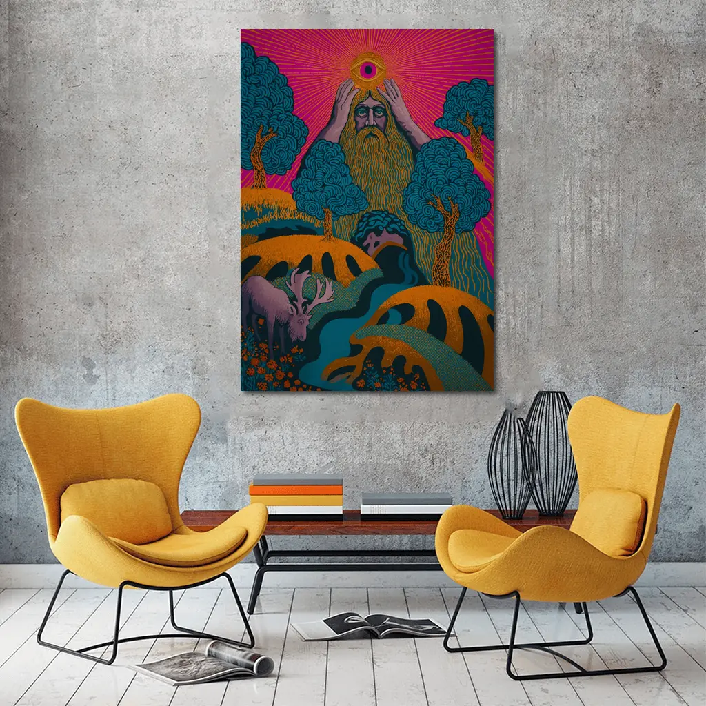 Psychedelic Forest God Eye Moose Landscape – Wall Art