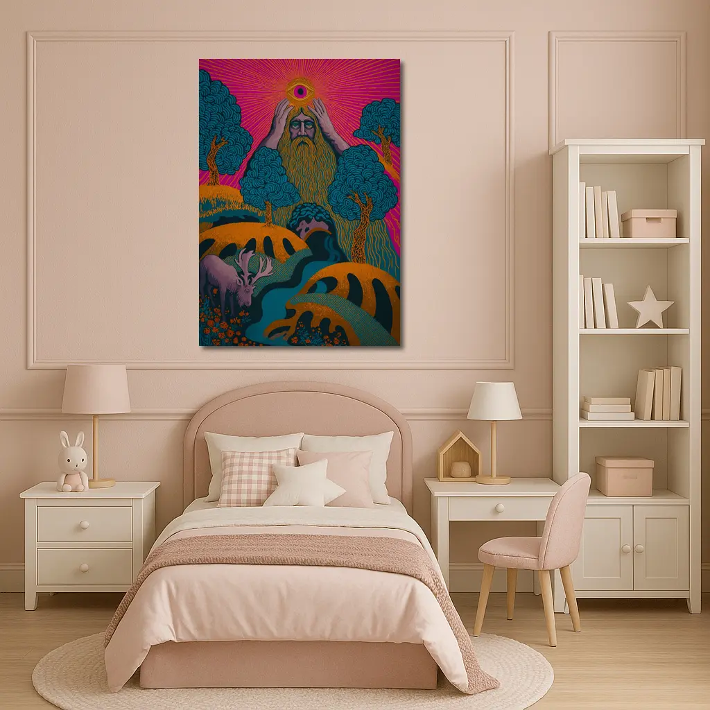 Psychedelic Forest God Eye Moose Landscape – Wall Art
