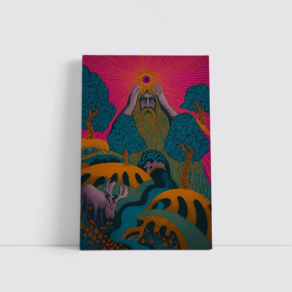 Psychedelic Forest God Eye Moose Landscape – Wall Art