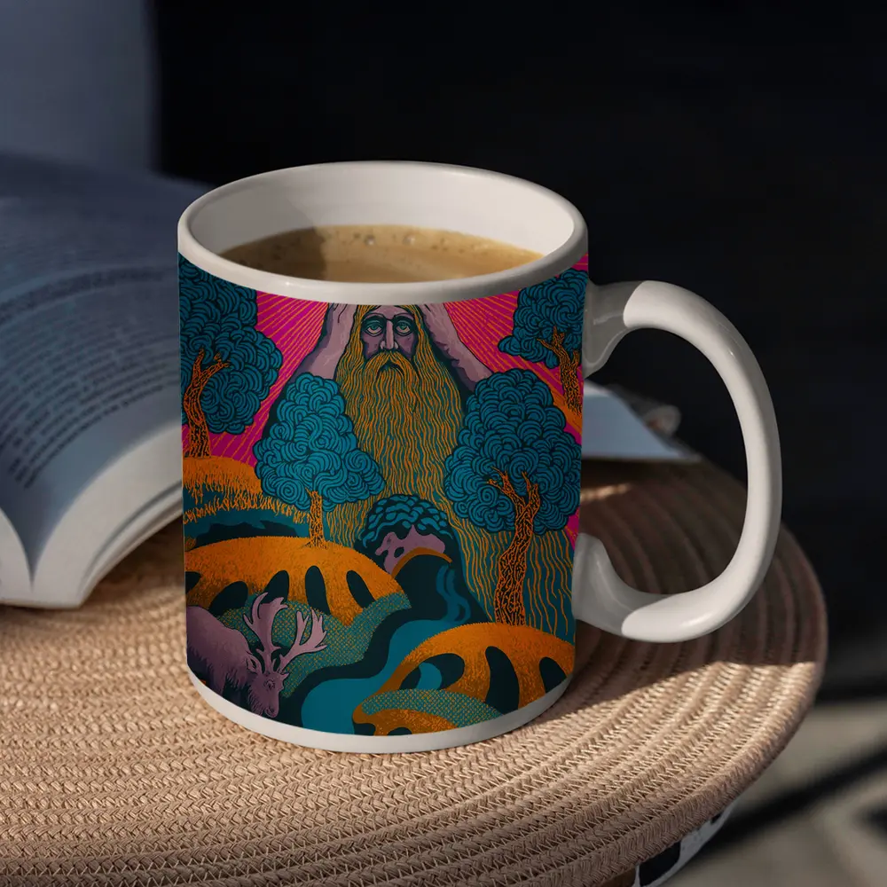 Psychedelic Forest God Eye Moose Landscape – Mugs