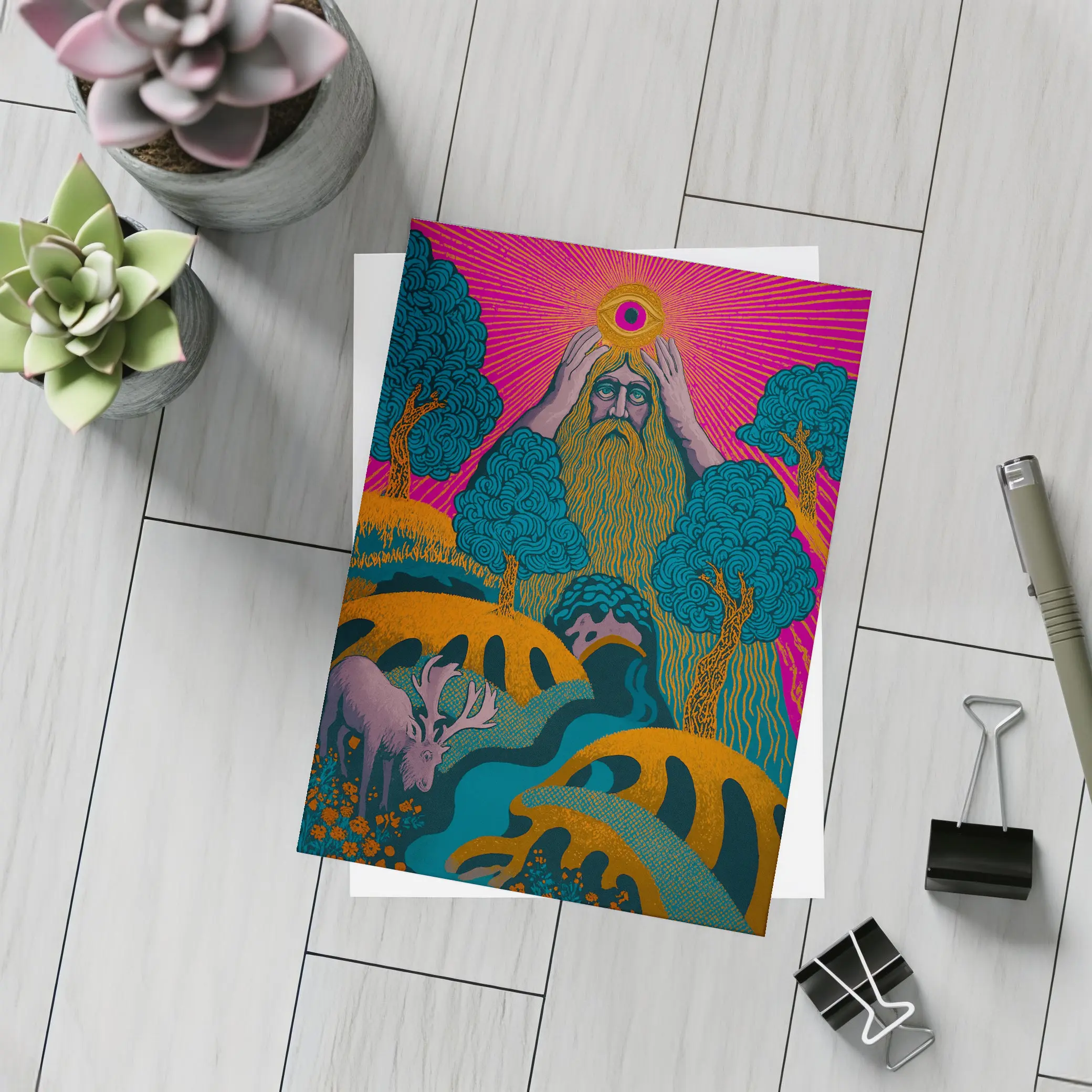 Psychedelic Forest God Eye Moose Landscape – Postcards