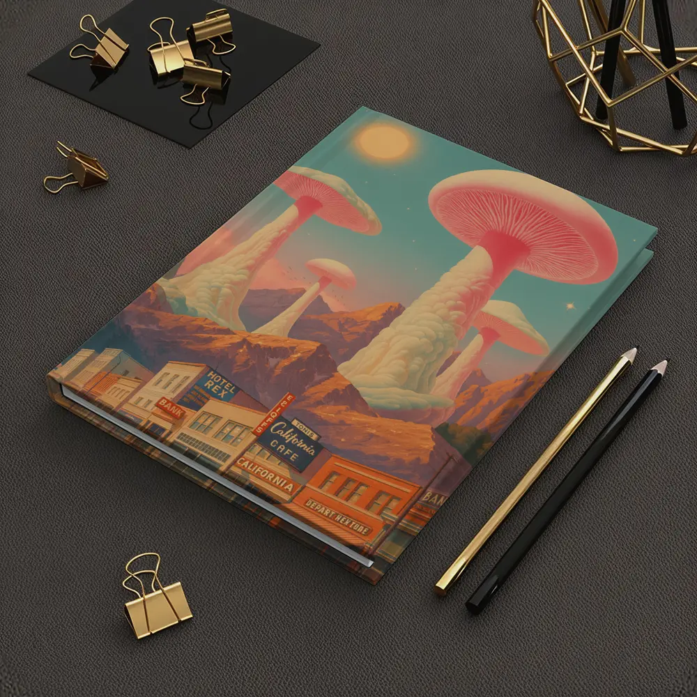 Giant Mushrooms Over Retro California Desert Town – Notebooks