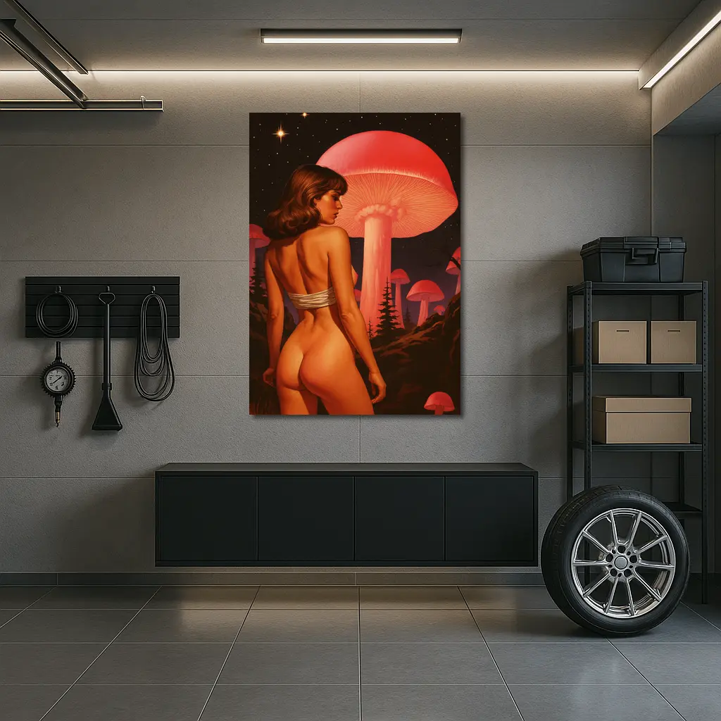 Nude Woman Giant Mushrooms Starry Night Fantasy – Wall Art