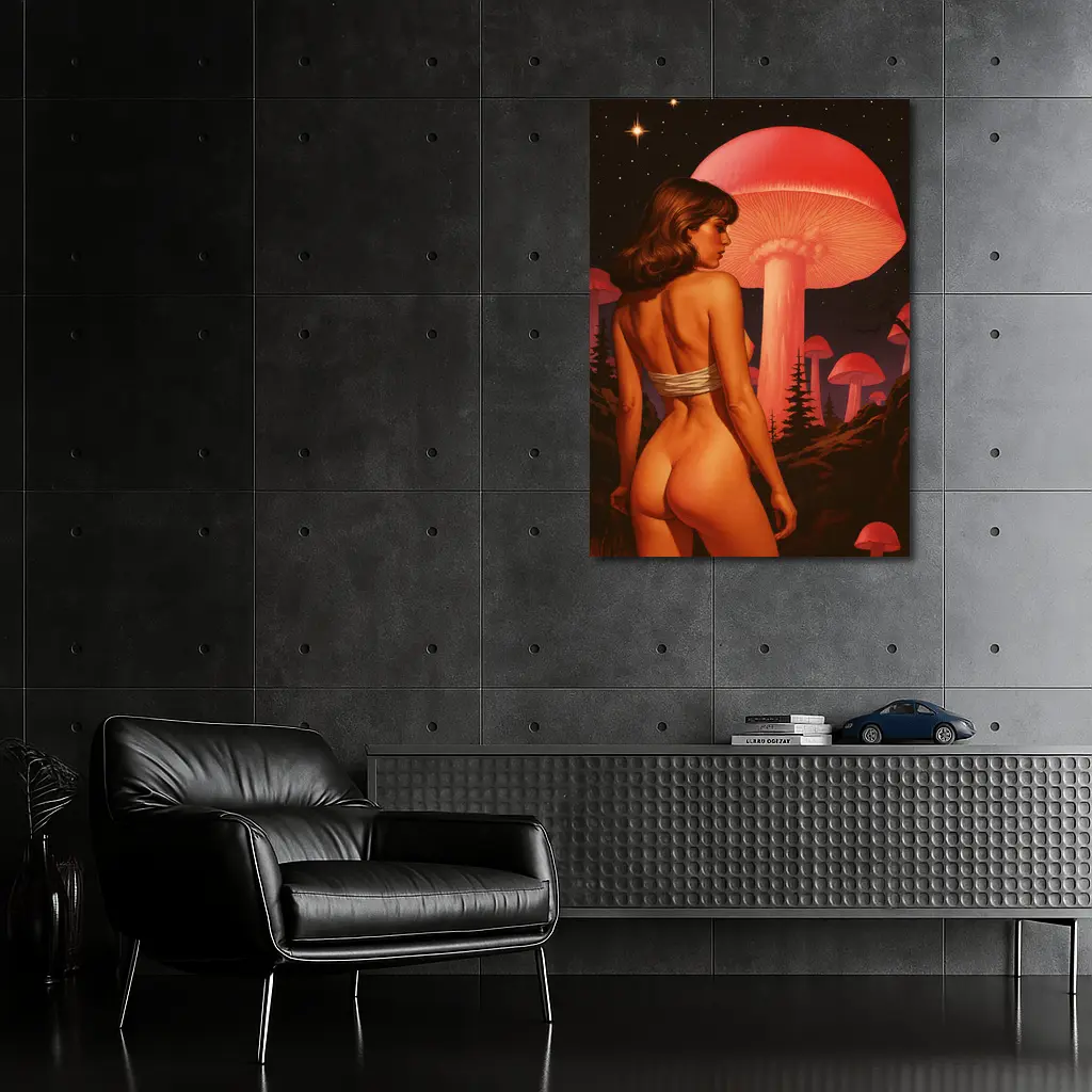 Nude Woman Giant Mushrooms Starry Night Fantasy – Wall Art