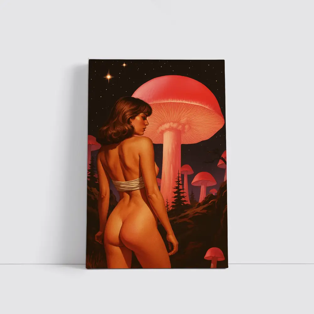 Nude Woman Giant Mushrooms Starry Night Fantasy – Wall Art