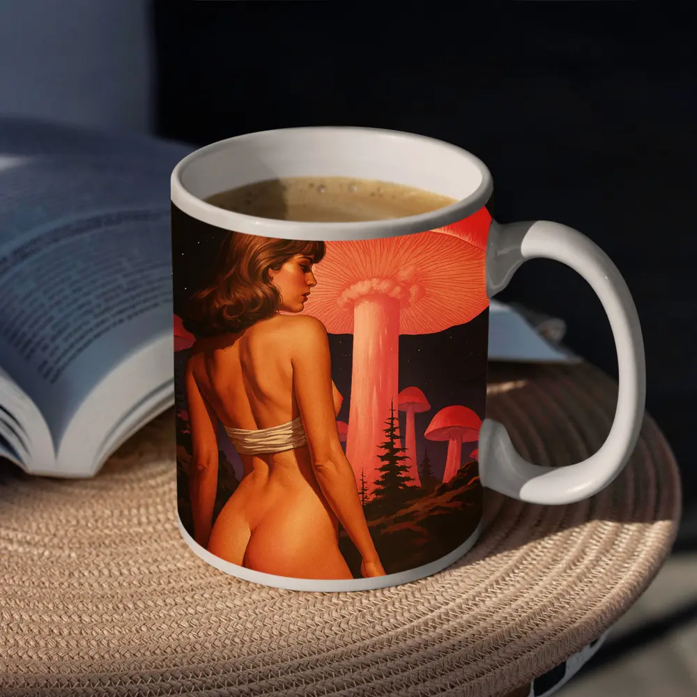 Nude Woman Giant Mushrooms Starry Night Fantasy – Mugs