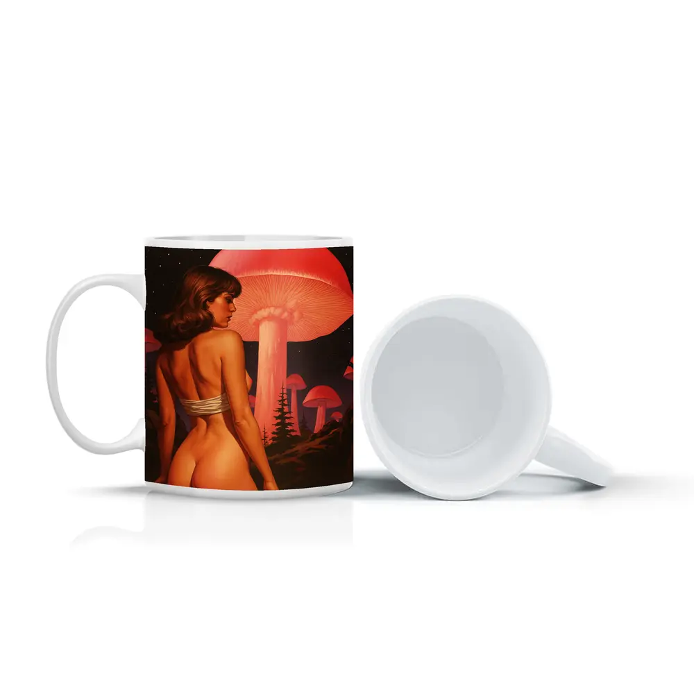 Nude Woman Giant Mushrooms Starry Night Fantasy – Mugs
