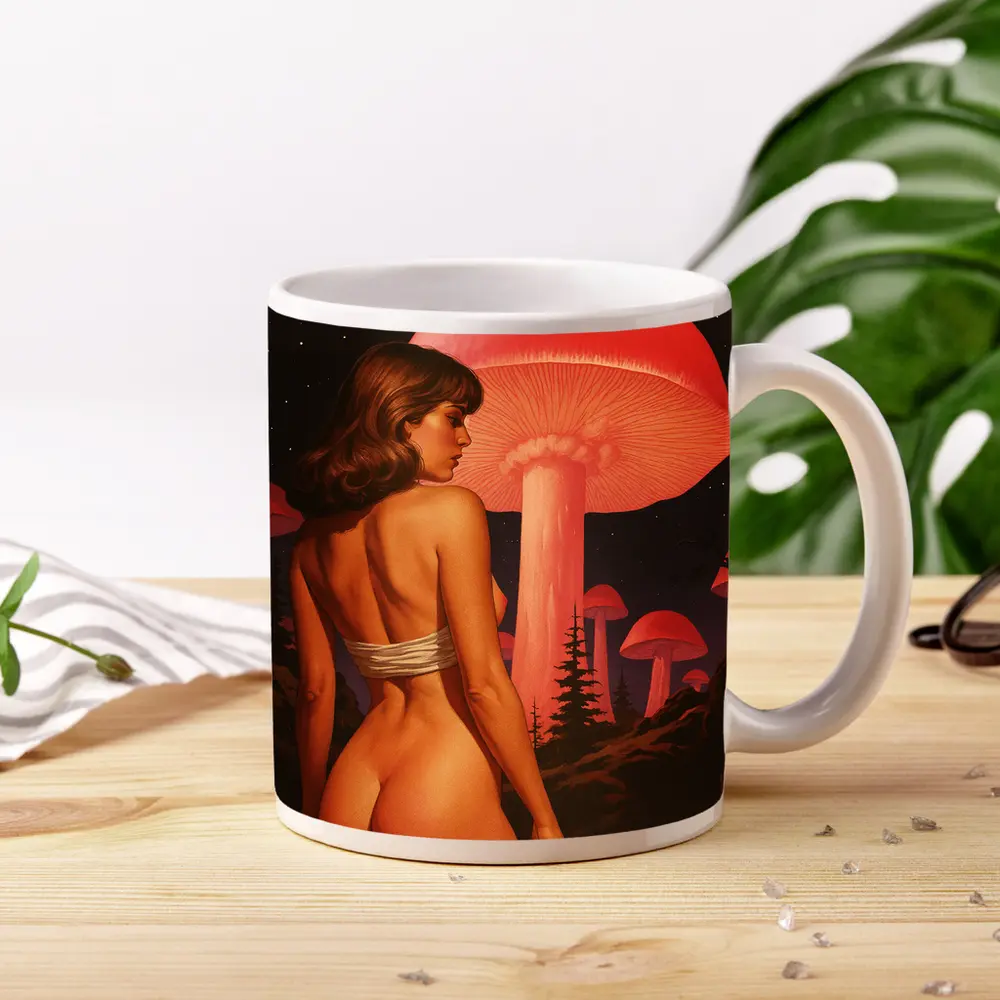 Nude Woman Giant Mushrooms Starry Night Fantasy – Mugs