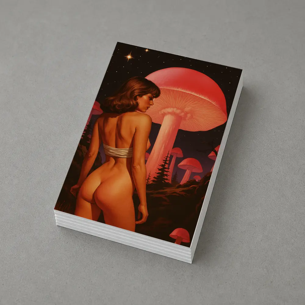 Nude Woman Giant Mushrooms Starry Night Fantasy – Postcards