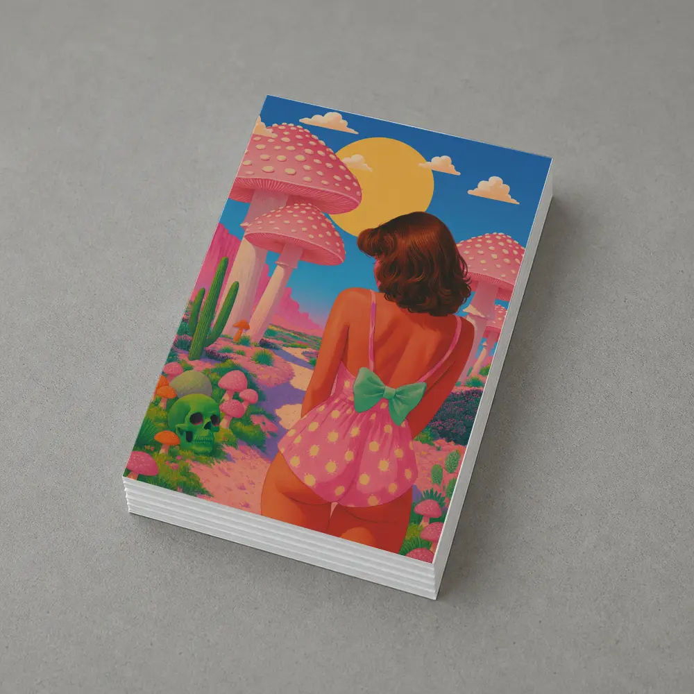 Retro Girl Pink Mushroom Fantasy Desert Scene – Postcards