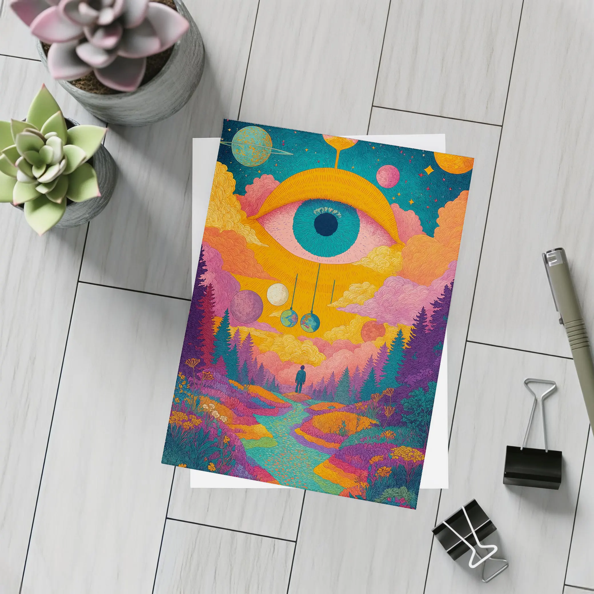 Psychedelic Eye Sky Forest Surreal Art – Postcards