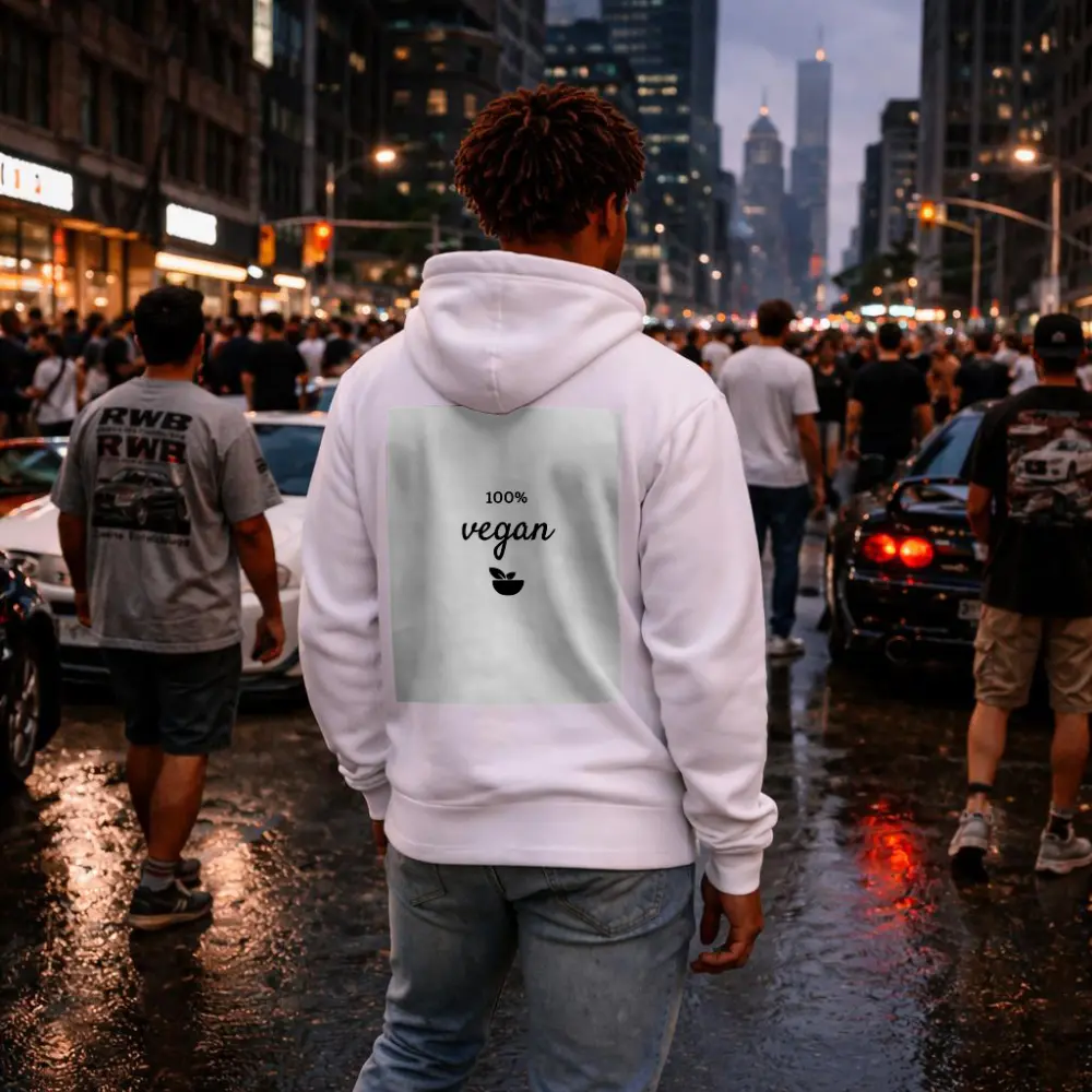 100 Percent Vegan Script Text White Background – Hoodies