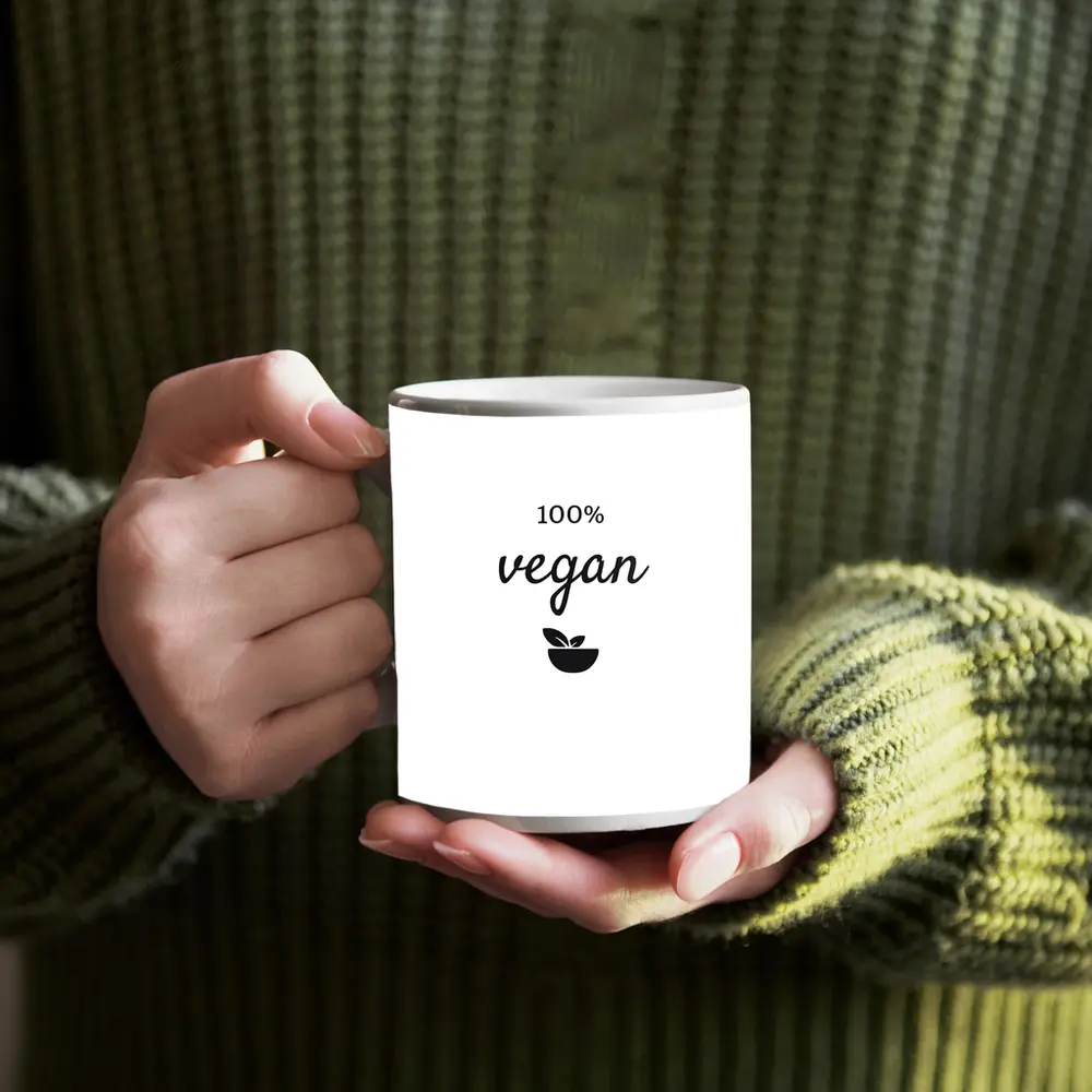 100 Percent Vegan Script Text White Background – Mugs