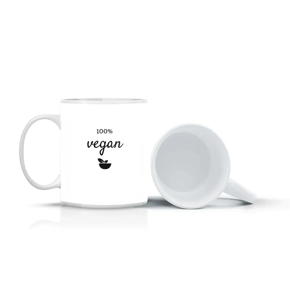 100 Percent Vegan Script Text White Background – Mugs