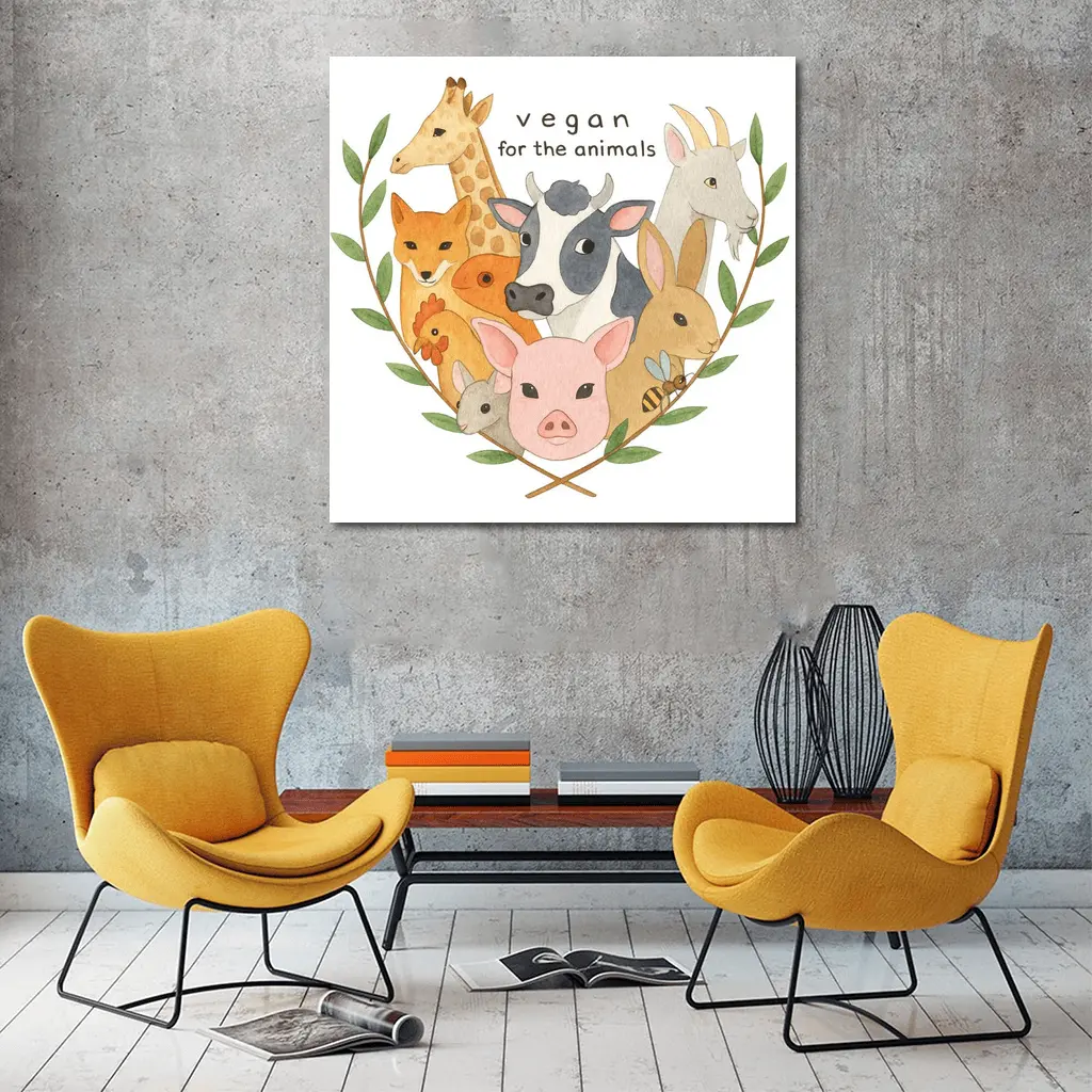 Vegan For The Animals Watercolor Art – Wall Art