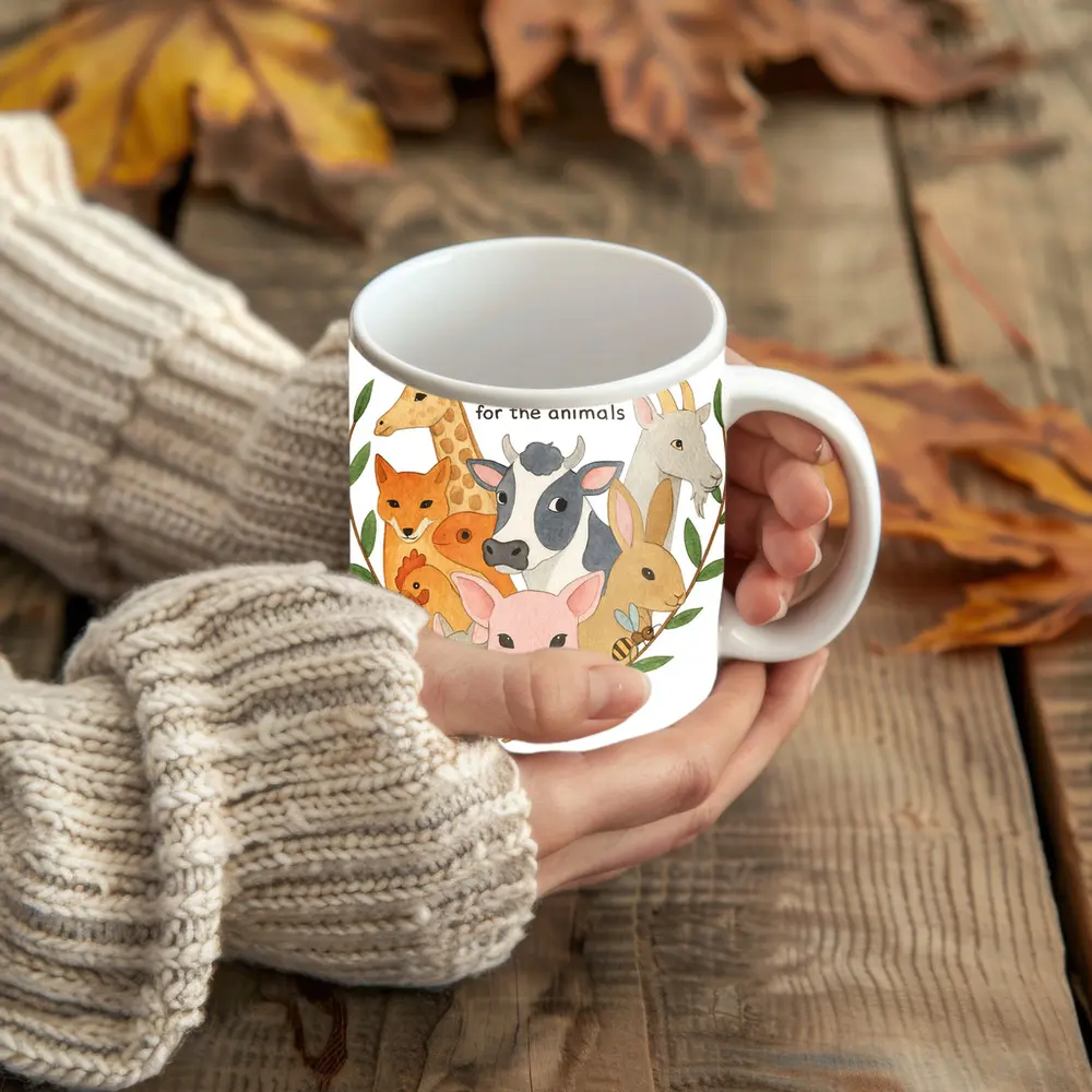 Vegan For The Animals Watercolor Art – Mugs