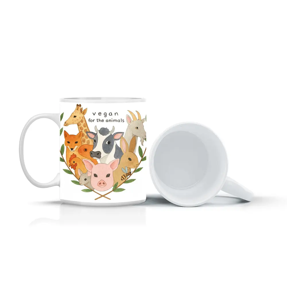 Vegan For The Animals Watercolor Art – Mugs